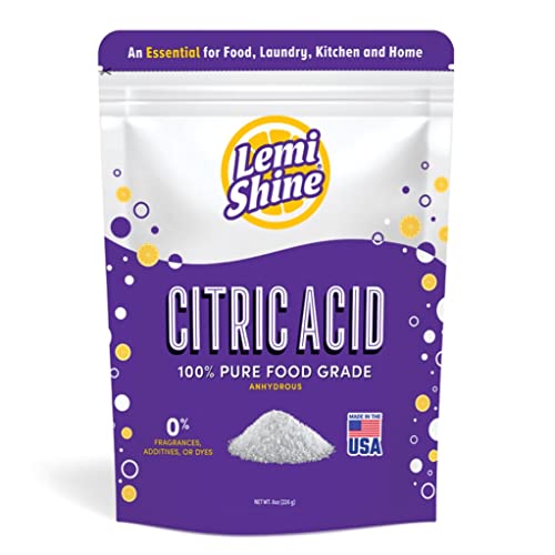 Lemi Shine 100% Citric Acid l Pure Food-Grade Flavor Enhancer & All-Natural Preservative | Fragrance Free Citric Acid for Mini Bath Bombs, Cooking, & Canning, 8 oz. Bag
