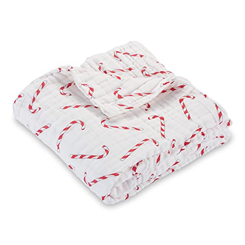 LollyBanks 100% Cotton Muslin Quilt, Large Christmas Candy Cane Throw | Boy, Girl or Gender Neutral Holiday Receiving Blanket for Baby Shower | 6 Soft, Breathable, Lightweight Layers