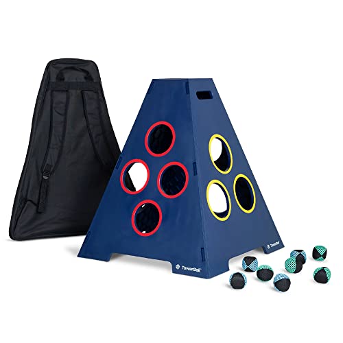 Caliber Games TowerBall Bundle - Backyard, Lawn, Beach & Tailgate Game - Great for All Ages & Group Sizes - Includes Collapsible Tower, 8 Balls (4 Green and 4 Blue), and a Premium Backpack