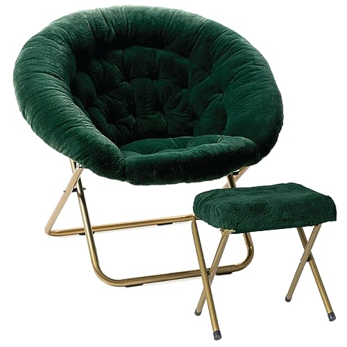 Milliard Cozy Chair with Footrest Ottoman/Faux Fur Saucer Chair for Bedroom/X-Large (Green)