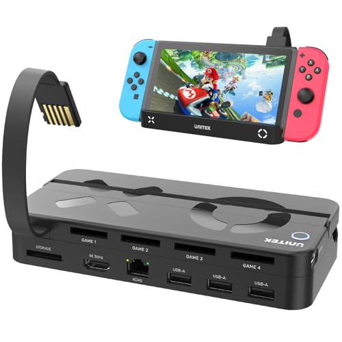 Unitek TV Dock Station Switch Game Card Reader for Nintendo Switch/Switch OLED Portable Nintendo Switch Docking with 4K HDMI/USB 3.0/USB-C Charging Ports 4 Card Slots Official Switch Dock Replacement