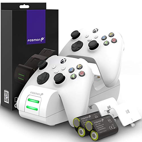 Fosmon Dual 2 Max Charger with 2X 5280mWh Rechargeable Battery Compatible with Xbox Series X/S/One/One X/One S Elite, (Place and Charge) Two High Speed Charging Docking Station - White