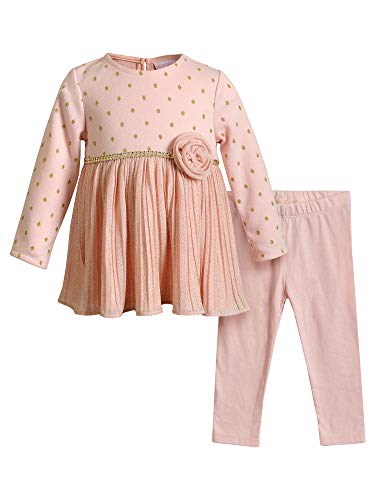 Youngland Baby Girls' Sweater Knit Glitter Dress and Legging Outfit Set, Blush, 0-3M