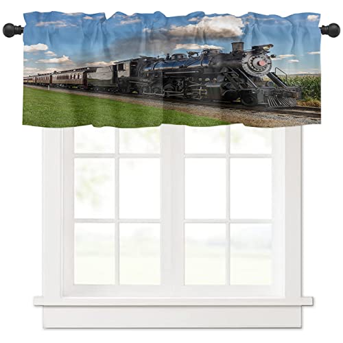 Fantasy Staring Valance for Window - Window Toppers Curtain Valance Rod Pocket Train Go Through The Field Window Treatment for Living Room/Bedroom/Farmhouse, 54' W x 18' L, 1 Panel