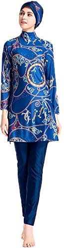 Muslim Swimsuits for Women Plus Size, Modest Islamic Arabic Swimwear Burkini Hijab (Blue, Tag 2XL=US Size 8-10)