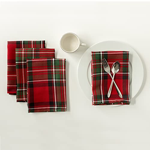 Benson Mills Holiday Plaid Yarn Dyed Fabric Cloth Napkin for Christmas, Winter, and Holiday Tablecloths (18' X 18' Napkins Set of 4, Red)