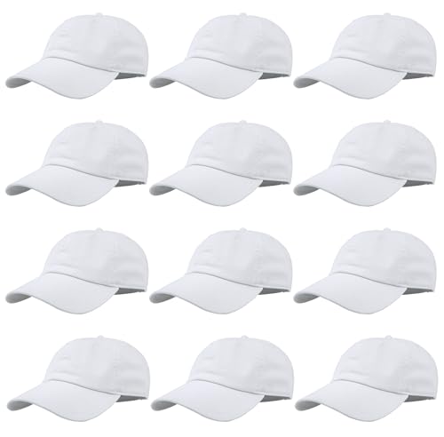 Gelante Baseball Caps Hats 100% Cotton Plain Blank Adjustable Size Wholesale Bulk of 12 Pack.1805-White-12PC
