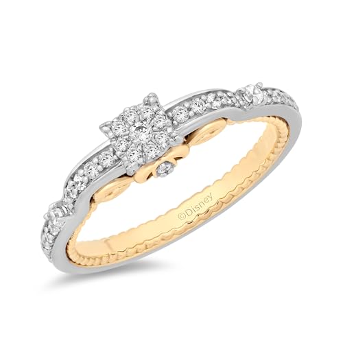 Jewelili Enchanted Disney Fine Jewelry 14K White and Yellow Gold 1/4 CTTW Cinderella Promise Ring Size 5