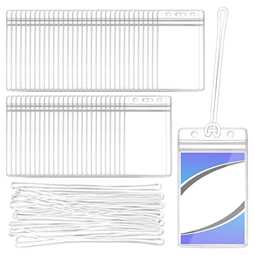 Ira Pollitt 50 Pieces Clear Plastic Luggage Identification Tags ID Identifier Labels and 50 Pieces Plastic Luggage Loops Travel Straps for Business Travel Supplies (11.5 x 6.5 cm)