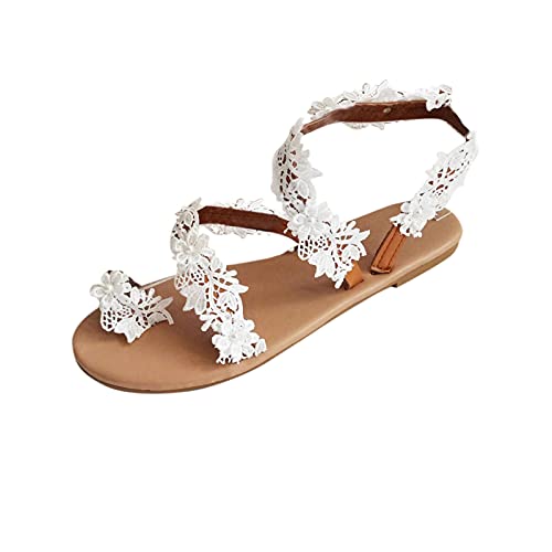 Women's Slide Flat Sandals, Comfortable Slip On Toe Thong Spring Summer Flip Flops Shoes Open Toe Sandal Open Toes Sandal White_18, 8.5