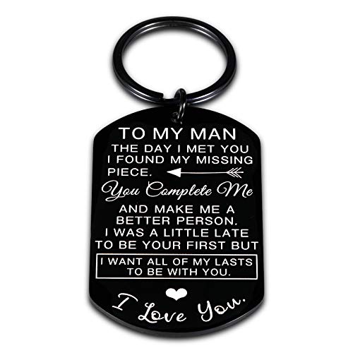Valentines Day Gifts for Men To My Man Keychain Anniversary for Him Husband Gifts from Wife Birthday Gifts for Boyfriend Groom Fiance Engagement Wedding Present Jewelry Key Ring Black