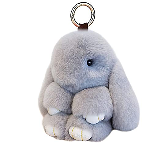 LvBo Bunny Fur Rex Rabbit Pompom Ball Doll Pendant Keychain Car Handbag Keyring (gray), 15cm