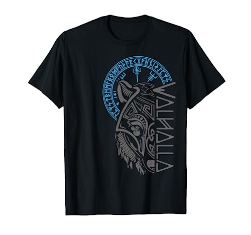 Valhalla Wolf Mask Odin Runes Norse Compass Viking T-Shirt