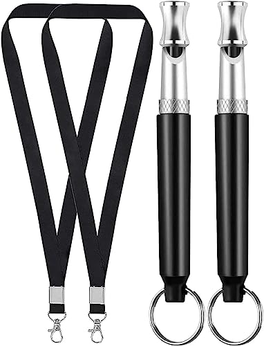 Dog Whistle, 2 Pack Adjustable Ultrasonic Dog Whistle to Stop Barking for Dogs, Recall Training, Professional Ultrasonic Silent Dog Whistle Training Control Tool for Dogs, with Black Strap Lanyard