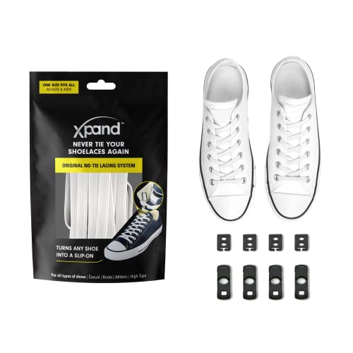 Xpand No Tie Shoelaces System with Elastic Laces - One Size Fits All Adult and Kids Shoes, White