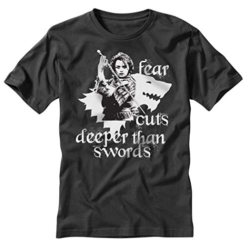 Game of Thrones Arya Stark Fear Cuts Deeper Than Swords Black T Shirt (Medium)