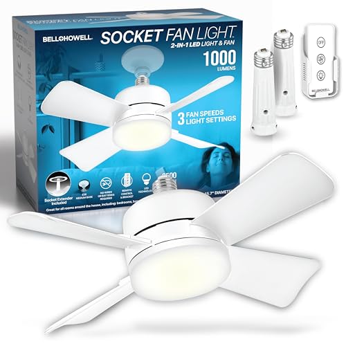 Socket Fan Light – Deluxe Model Warm Light Ceiling Fans with Lights, Ceiling Fan with Light Replacement for Light Bulb/Ceiling Fan for Bedroom, Kitchen, Living Room, Balcony, 1000 Lumens AS SEEN ON TV