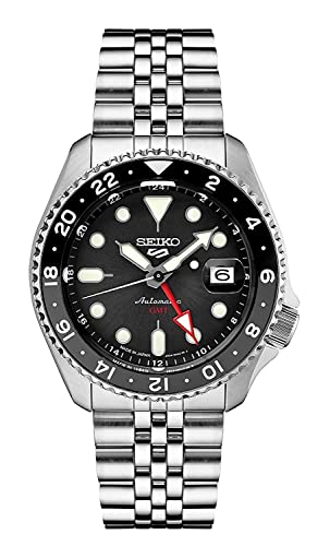 SEIKO SSK001 Automatic Watch for Men - 5 -Sports - Black Dial with Date Calendar and Luminous Hands & Markers and Black & Gray GMT Bezel, 100m Water-Resistant