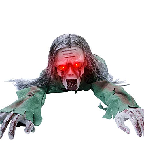 Joliyoou Halloween Decoration, 43.3-Inch Touch & Voice Activated Crawling Zombie, Scary Groundbreak Animated Halloween Zombie Prop for Halloween Outdoor Decor