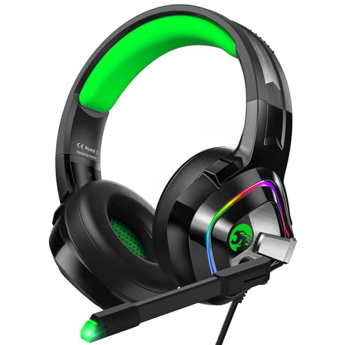 ZIUMIER Gaming Headset PS4 Headset, Xbox One Headset with Noise Canceling Mic and RGB Light, PC Headset with Stereo Surround Sound, Over-Ear Headphones for PC, PS4, PS5,Xbox One, Laptop (Green)