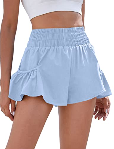 BMJL Womens High Waisted Shorts Athletic Running Shorts Workout Gym Quick Dry Flowy Shorts with Pockets(S,Sky Blue)