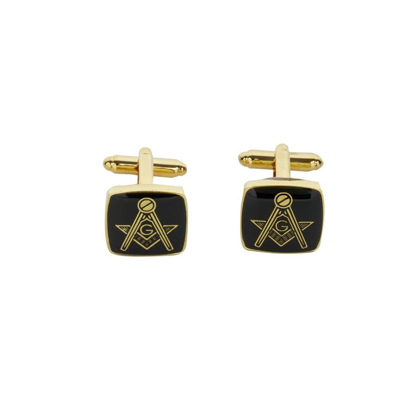 Masonic Cufflinks & Tuxedo Studs Set with Gift Box, Compass & Square Logo Printed in Gold, Men’s Jewelry or Accessories Exclusive, Perfect for Freemason Gift Business Wedding or Anniversary & Birthday