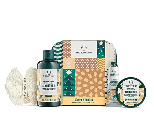 The Body Shop Soothe & Smooth Almond Milk Essentials Holiday Body Care Gift Set , For Dry Sensitive Skin, Vegan, 4-Piece Set