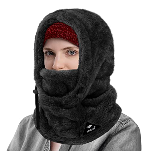 Meilzer Ski Mask Balaclava Wind-Resistant Winter Face Mask for Women/Men Adjustable Warm Hood Cover Hat Cap Scarf (Black)