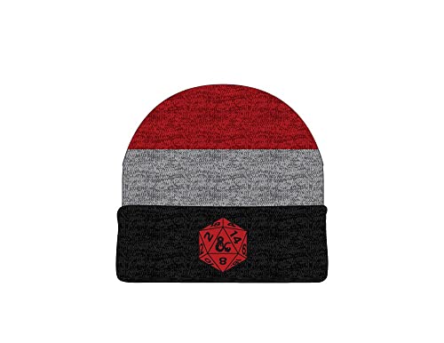 Dungeons and Dragons Game Striped Red Marled Embroidery Logo Knitted Beanie Hat for Winter