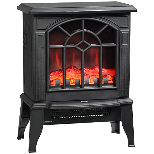 HOMCOM 18' Electric Fireplace Heater,Freestanding Fire Place Stove with Realistic LED Flames and Logs, Overheating Protection, 750W/1500W, Black