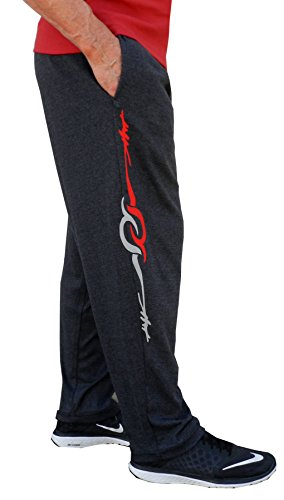 Relaxed Fit Solid Black Pants for Men and Women with Red and Grey Eclipse Design