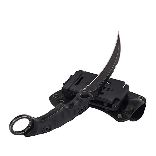 Masalong Outdoor Survival claw Tactical teeth Knife Double edged sharp Fixed Blade Knife With Sheath (5CR Black Stone wash Black handle)