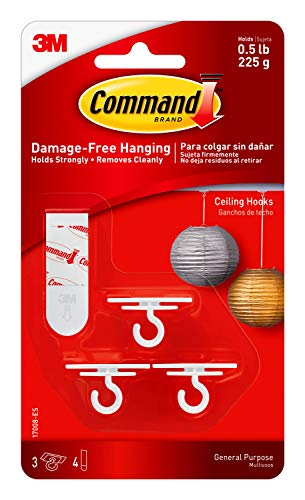 Command Ceiling Hooks, Total 12 Hooks with 16 Command Strips, 4 Pack of 3 Hooks, Decorate Damage-Free