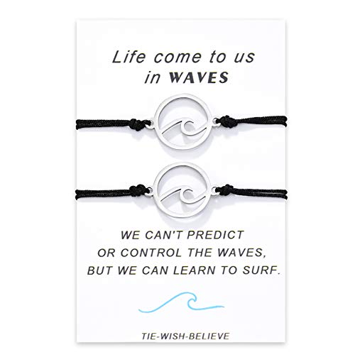 Jeka Wave Bracelets Friendship BFF Bracelets for 2 Handmade Matching Bracelets Set String Rope Jewelry Gift for Teen Girls Best Friends Couple Family Galentines Day Gifts Best Friend Valentines Day Gift