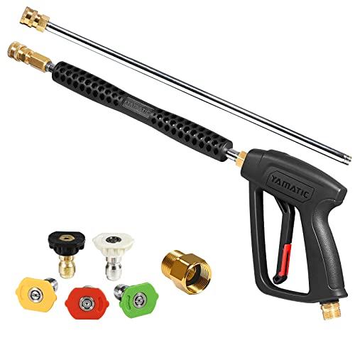 YAMATIC High Pressure Washer Gun with M22-14mm Inlet, Power Washer Extension Wand with M22-15mm Adapter Replacement for Sun Joe, Ryobi, Greenworks, Dewalt and More (4000 PSI, 8 GPM) Black
