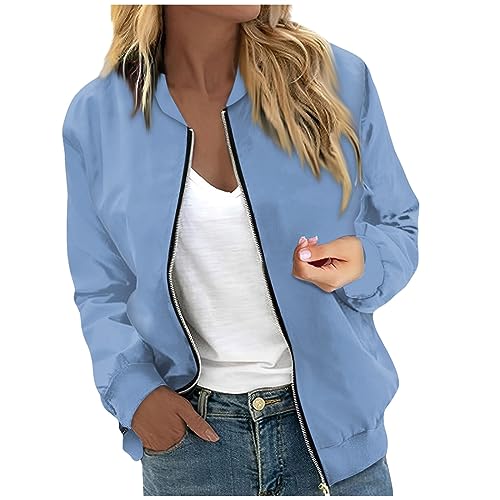 HBUYSHUW Women's Fashion Jacket Basic Yellow Jackets Baseball Motorcycle Jacket Lightweight Define Jacket Ladies Green Letterman Jacket Women(3-Sky Blue,Small)