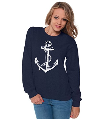 Awkwardstyles Women's Anchor White Crewneck Sea Marine Sweatshirt + Bookmark M Navy