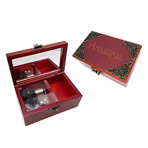 SIQI Music Jewellery Box Anastasia Plays Once Upon a December, 18 Note Wood Vintage Engraved Musical Box Gift Collection Decoration with Mirror and Lock