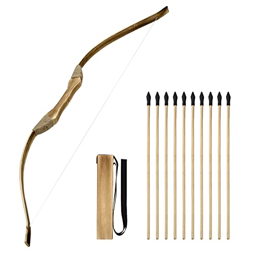 Kids Bow and Arrow Set, Handmade Archery Set 32 Inch Wooden Bow and Arrow, Toy Bow and Arrow for Kids 4-6 8-12, 1 Bows 1 Quivers and 10 Wood Arrows, Gifts for Kids Youth Boys and Girls