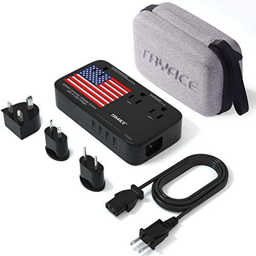 TryAce 2200W Voltage Converter and 10A Travel Adapter with 4-Port USB,Power Converter Step Down 220V to 110V for Hair Dryer/Straightener/Curling Iron,US/UK/EU Plug, Black