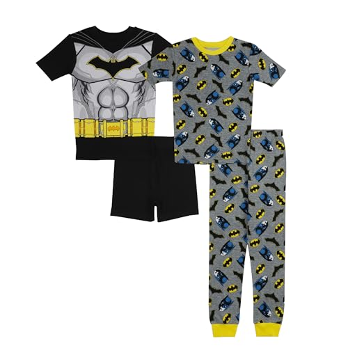 DC Comics Batman Boys' 4-Piece Snug-Fit Cotton Pajamas Set, CITY DEFENDER, 6