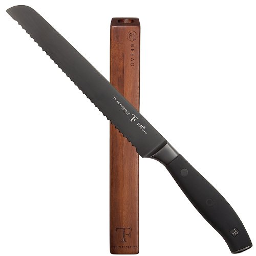 Tyler Florence Titanium 8-Inch Bread Knife with Magnetic Individual Wood Knife Block