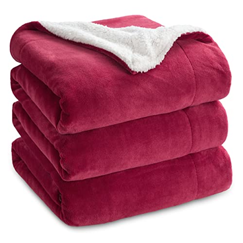 Bedsure Sherpa Fleece Queen Size Blankets for Bed - Thick and Warm Blanket for Winter, Soft and Fuzzy Fall Blanket Queen Size, Red, 90x90 Inches