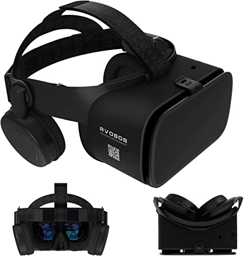 3D Virtual Reality Headset, 3D VR Goggle w/Remote for IMAX Movie Video Game, VR Set w/Bluetooth Headphone[Newest] Fits for iPhone 14 13 12 11 Pro XS XR X Samsung Galaxy S20 S10 S9 S8 S7 Edge, White