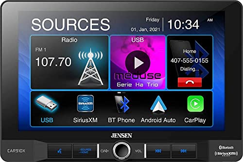 Jensen CAR910X 9 inch Mechless Multimedia Receiver with Apple CarPlay l Android Auto l SiriusXM-Ready l Built-in Bluetooth l 240 Watts MOSFET Power (60W x 4)