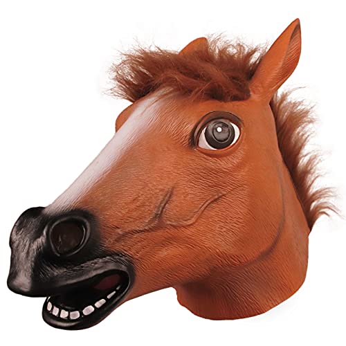 MOLEZU Horse Head Mask, Brown Horse Head Rubber Latex Animal Mask, Novelty Halloween Costume Party (Brown)