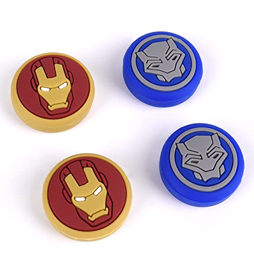 DLseego Iron Panther 4PCS Steam Deck Thumb Grips Caps Anti-Slip Joystick Cover Button Cap Soft Silicone American Movie Heroes Cartoon Analog Stick Grips for Steam Deck PS4 PS5 X Box Switch Pro - Blue