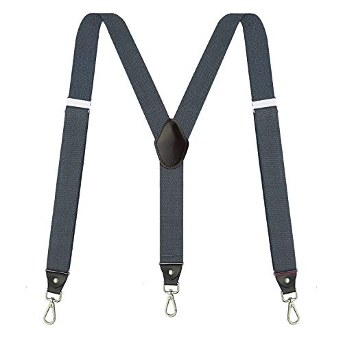 Vauhse Suspenders for Men, Adjustable Suspenders with Elastic Straps Y-Back Construction Heavy Duty for Work, Gray, Large