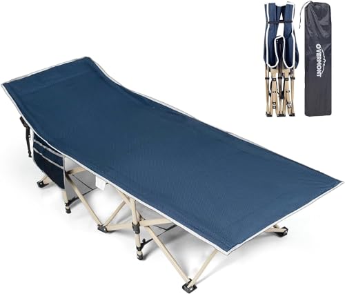 Overmont Oversized Camping Folding Cot - 550LBS Support - Extra Wide 28in - Heavy Duty Sleeping Cots with Carry Bag - Upgrade 2400D Oxford Cloth Portable for Home, Office, Beach and Outdoors