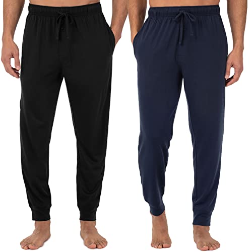 Fruit of the Loom mens Jersey Knit Jogger Sleep Pant (1 and 2 Packs) Pajama Bottom, Black/Navy, X-Large US